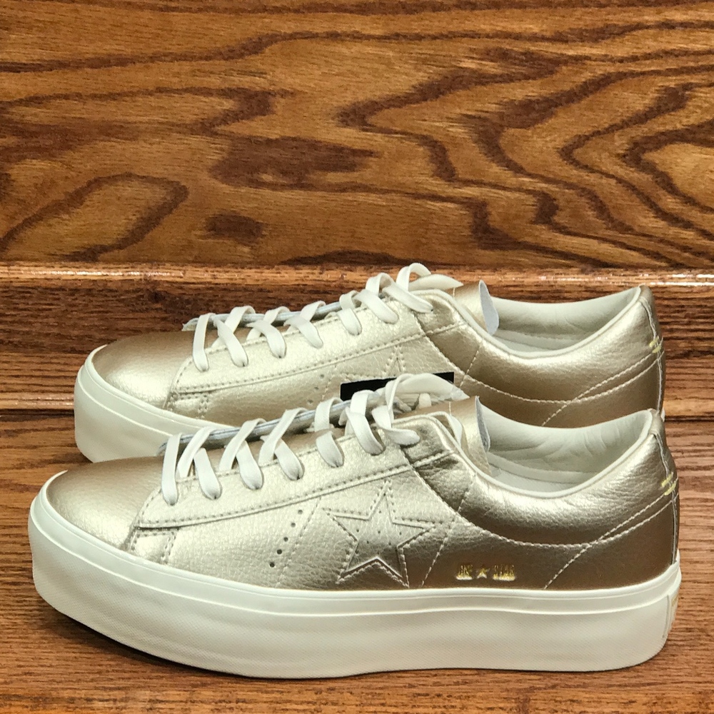Converse One Star Platform Ox Gold Egret Shoes - Picture 1 of 7